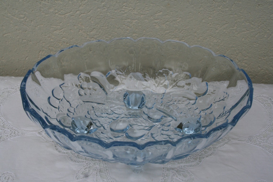Compote dish clear blue glass Vintage true Light Blue Footed Etsy