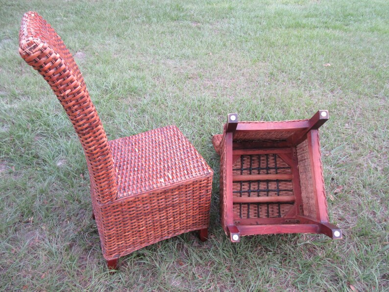 Tall Wicker Chairs Straight Back Accent Side Two Matching Pair | Etsy
