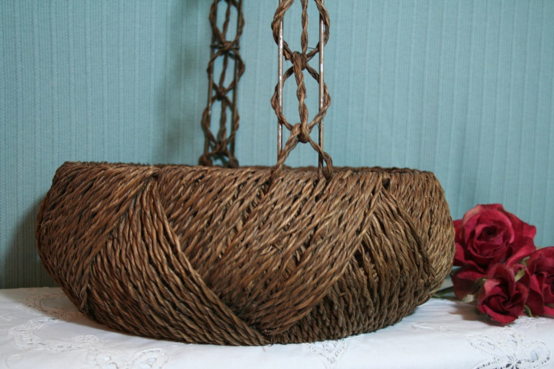 Antique Vintage Wicker Woven Twine Rope Metal Wood Etsy