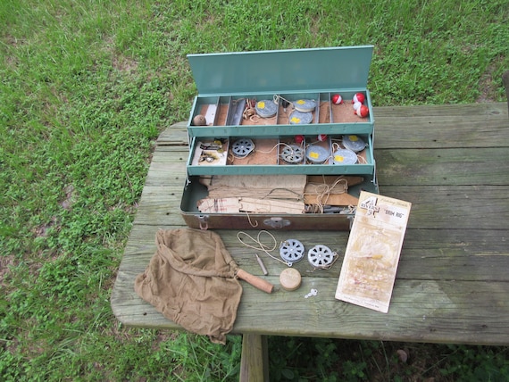 Metal Tackle Box Vintage Large 21x8 Rusty All With Lift Out Metal