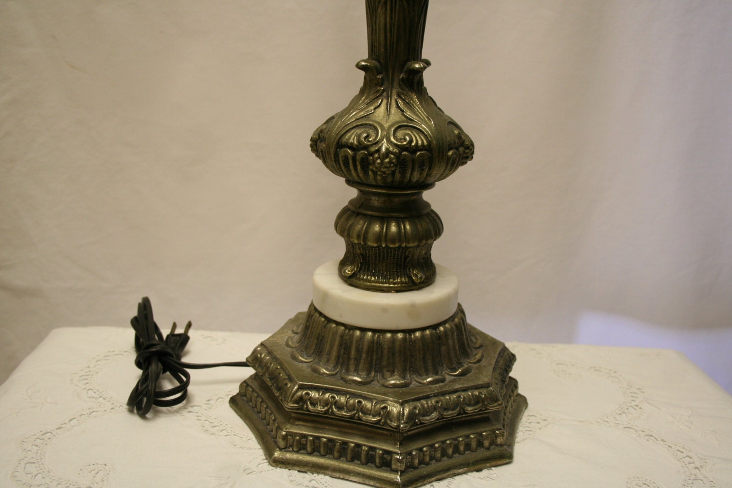 Lamp Vintage, Heavy, Ornate, Metal, Marble, Tall, Electric Lamp Vintage, Heavy, Ornate, Metal, Marble, Tall, Electric