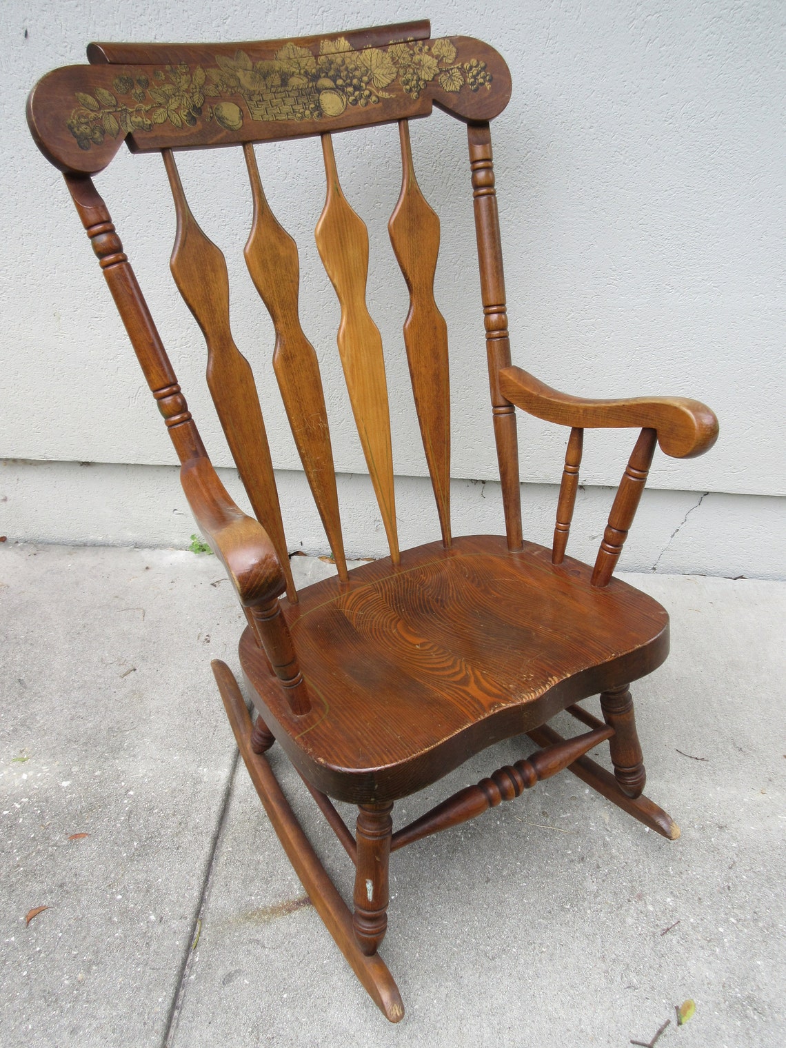 Rocking chair Rocker Solid heavy wood style Vintage arm arms Etsy