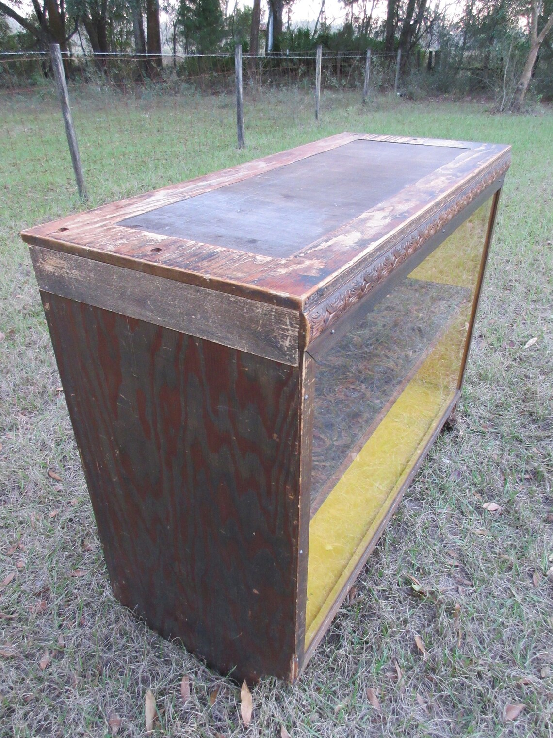 Antique Store Display Case Carved Wood Shop Counter Top Glass Etsy