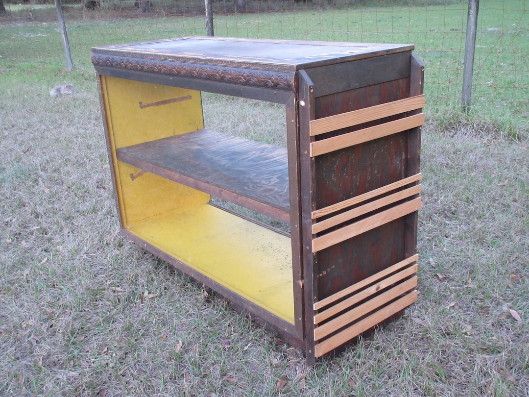 Antique Store Display Case Carved Wood Shop Counter Top Glass Front Vintage Shelf