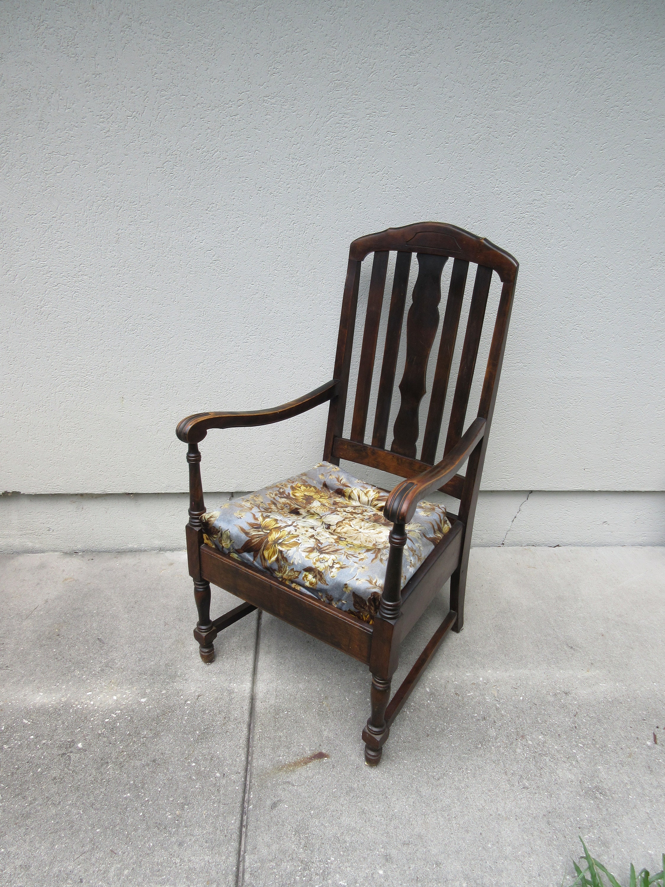 Antique Arm Chair Solid Heavy Wood Style Vintage Spindled