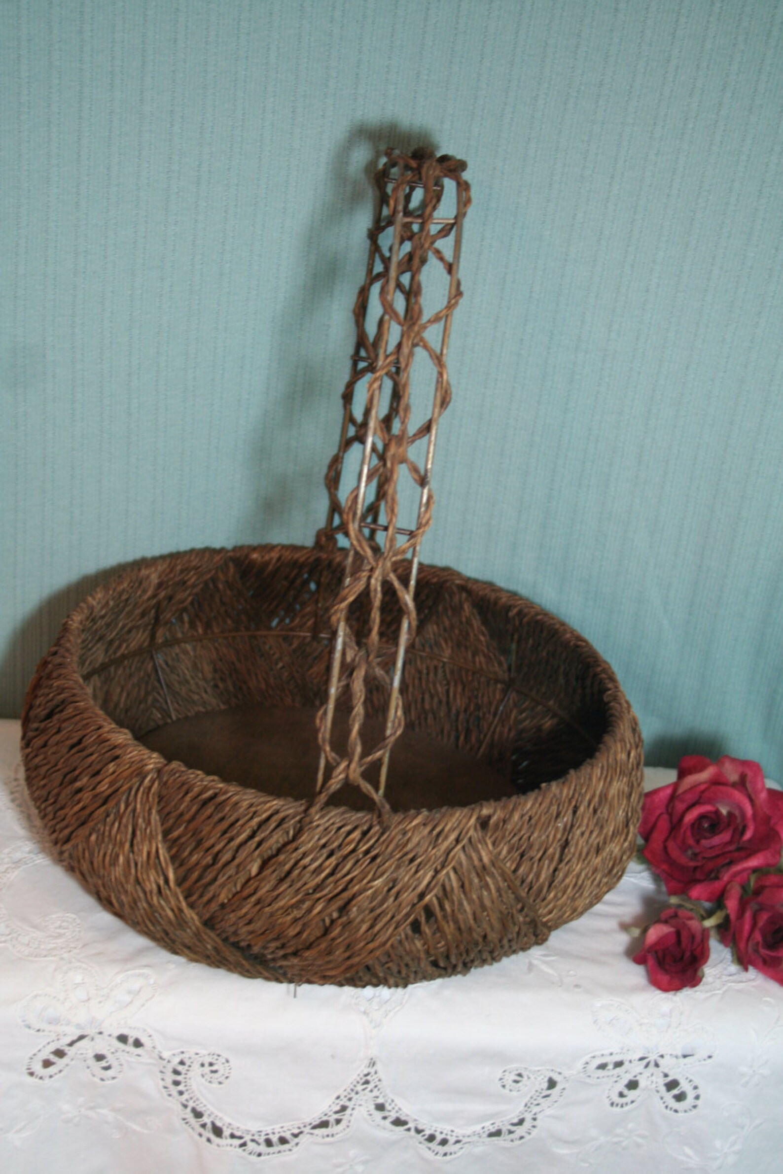 Antique Vintage Wicker Woven Twine Rope Metal Wood Etsy