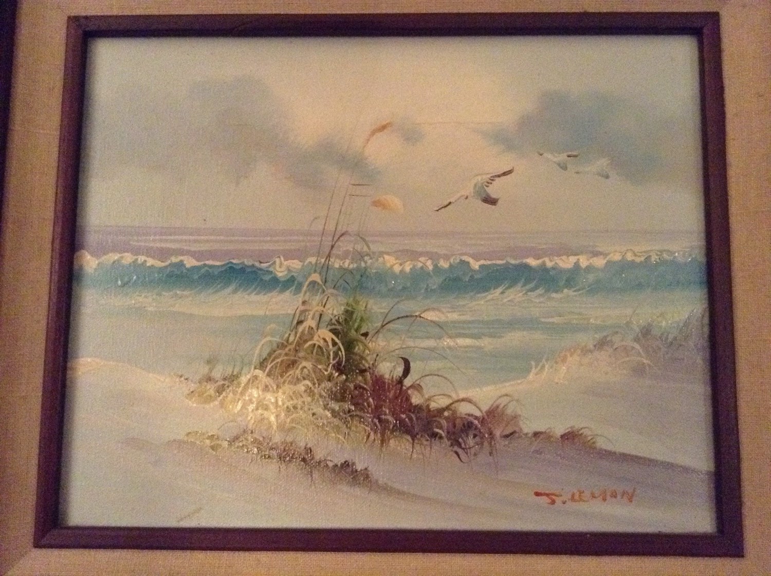 額装品/Joe on the Beach（アンリ シルバーマン）/アートポスター Beach Painting Original Oil 15x13 on Canvas Vintage Signed J Leman