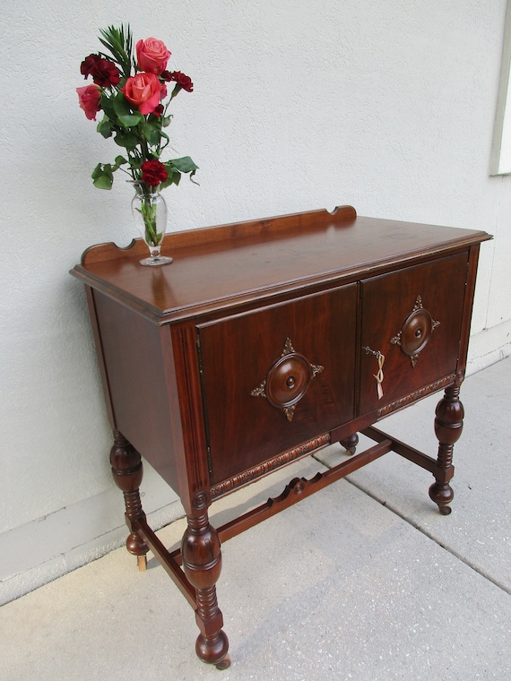Antique Liquor Cabinet Wine Cellarette Fancy Carving Carve