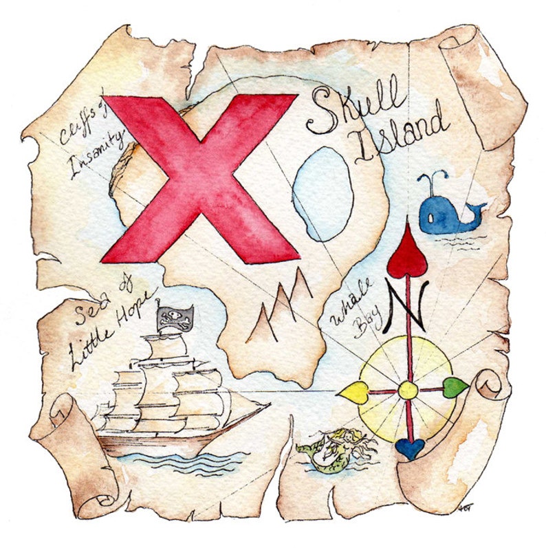 x marks the spot treasure island alphabet fine art print etsy
