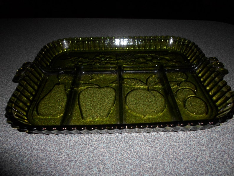 Vintage Avocado Green Indiana Glass Vegetable/Snack Tray image 1