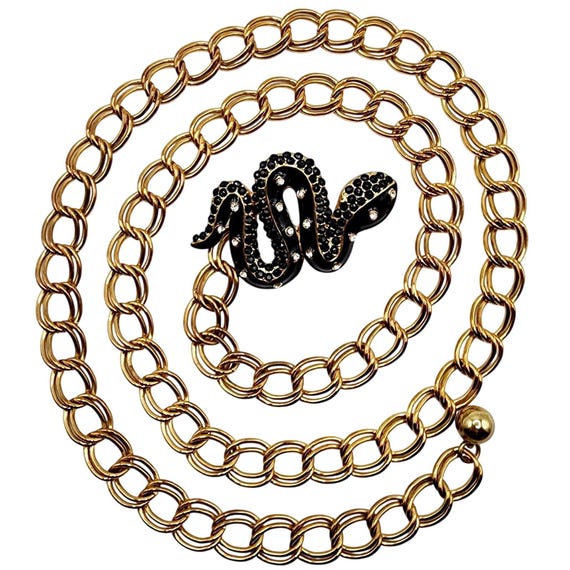 KJL Kenneth Jay Lane Snake Chain Belt Black Ename… - image 6