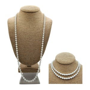 Mid Century Milk Glass Faceted Bead Necklace 31&quot; Wear Long or Doubled as Choker