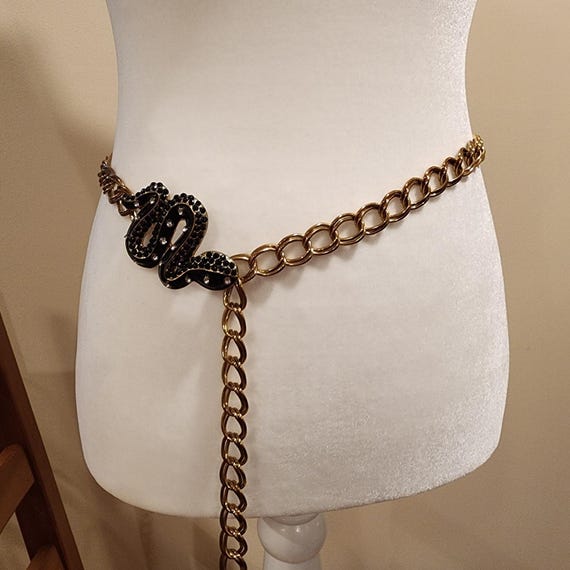 KJL Kenneth Jay Lane Snake Chain Belt Black Ename… - image 4