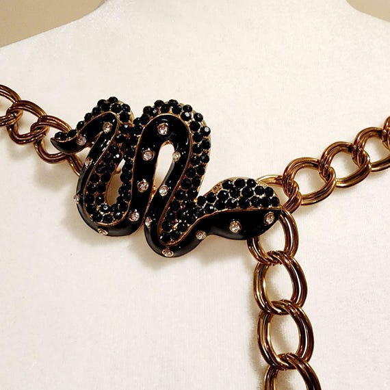 KJL Kenneth Jay Lane Snake Chain Belt Black Ename… - image 7