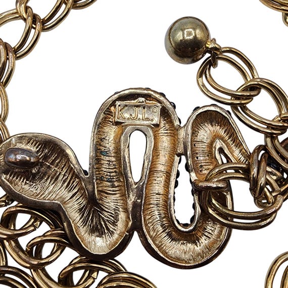 KJL Kenneth Jay Lane Snake Chain Belt Black Ename… - image 3