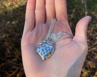 Silver Strawberry Locket Necklace