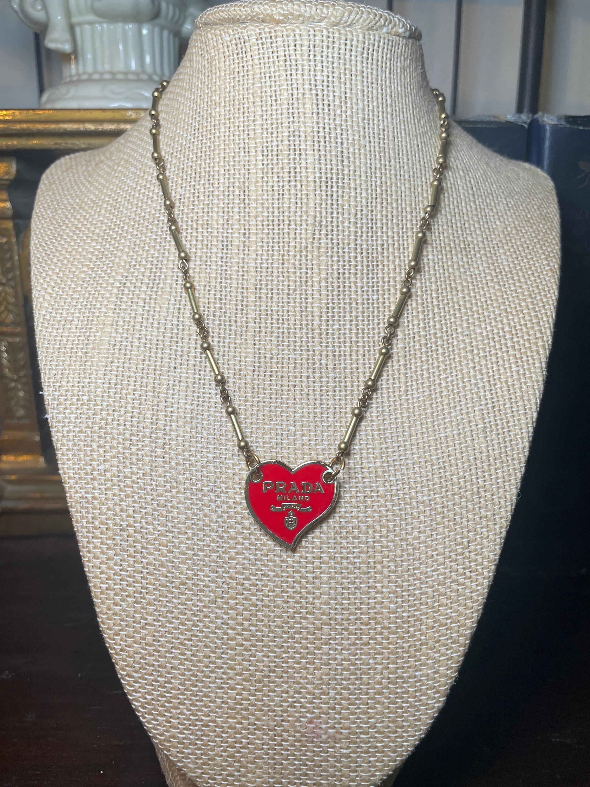 Prada red cheap heart necklace