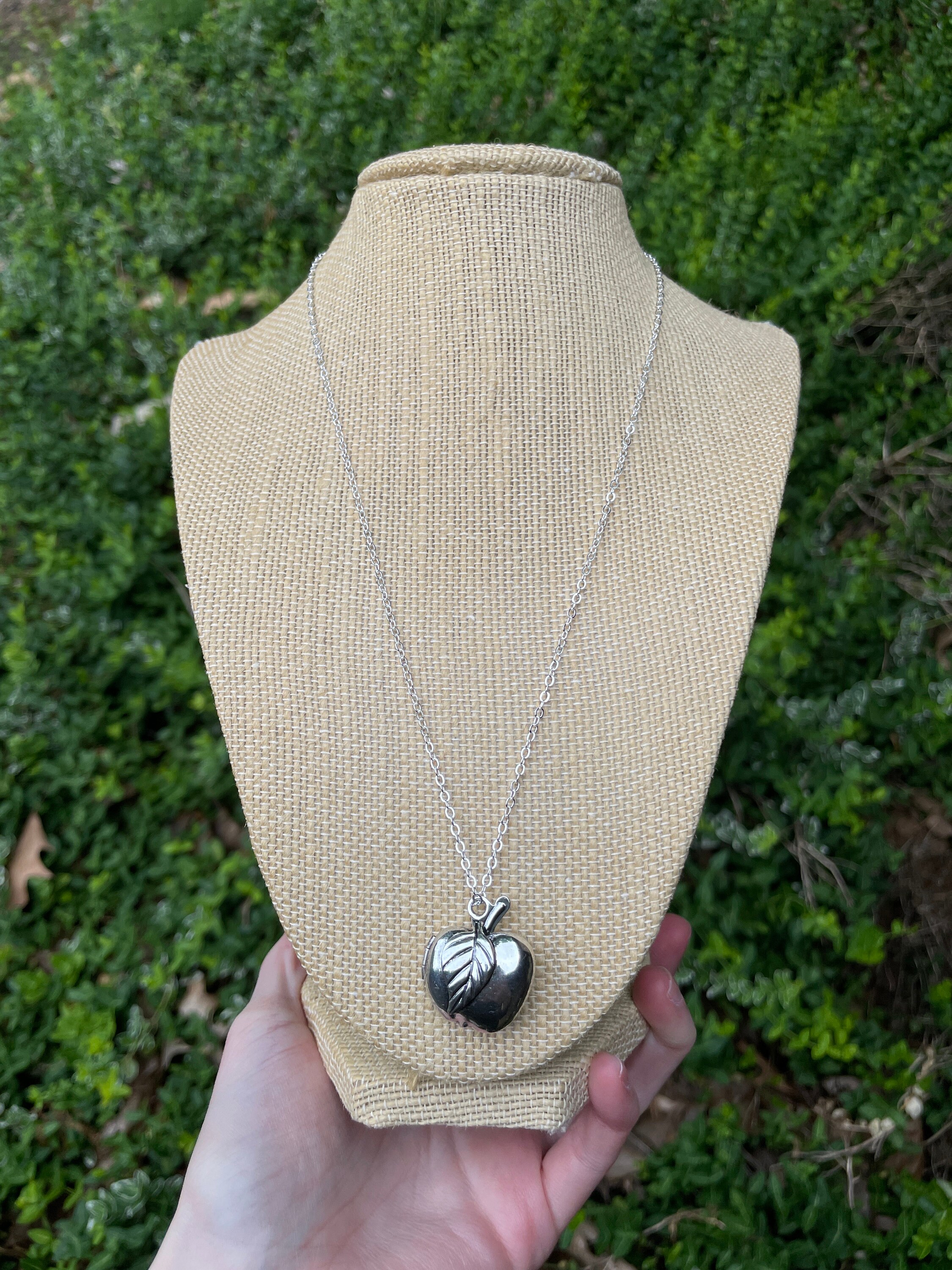 Silver Apple Locket Necklace - Etsy