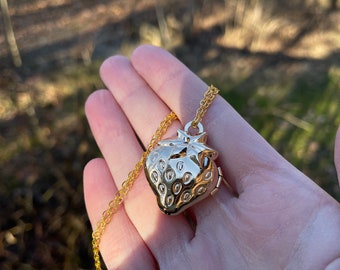 Gold Strawberry Locket Necklace