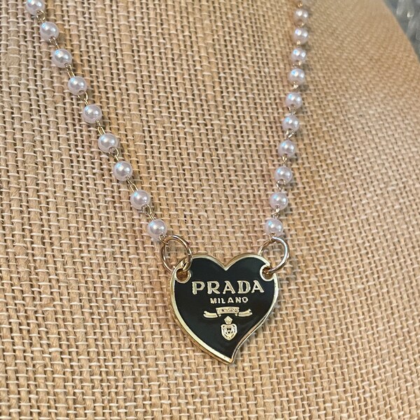 Black Heart Prada Upcycled Necklace