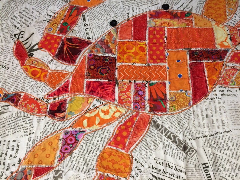Crab Quilt KIT Jimmy Red/Orange Raw Edge Applique 48 Etsy