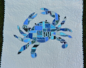 Crab Quilt Pattern, Jimmy, Raw Edge Applique, 48" x 40"  - PATTERN