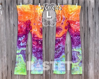 Große, VERSANDFERTIGe Aquarell Tie Dye Yogahose - Iris, Ice Dye Flared Leggings, Rainbow Tie Dye, Coming Out Geschenk, bunte Yogahose