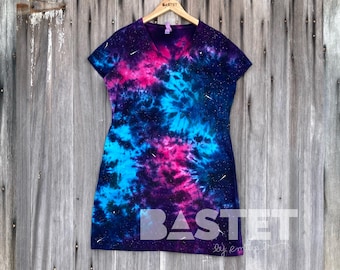 CUSTOM Galaxy Tie Dye V-Neck T-Shirt Dress, Galaxy Tie Dye, Tie Dye Dress Sleeves, Tie Dye Dress Women, Galaxy Dress, Tie Dye Tshirt Dress