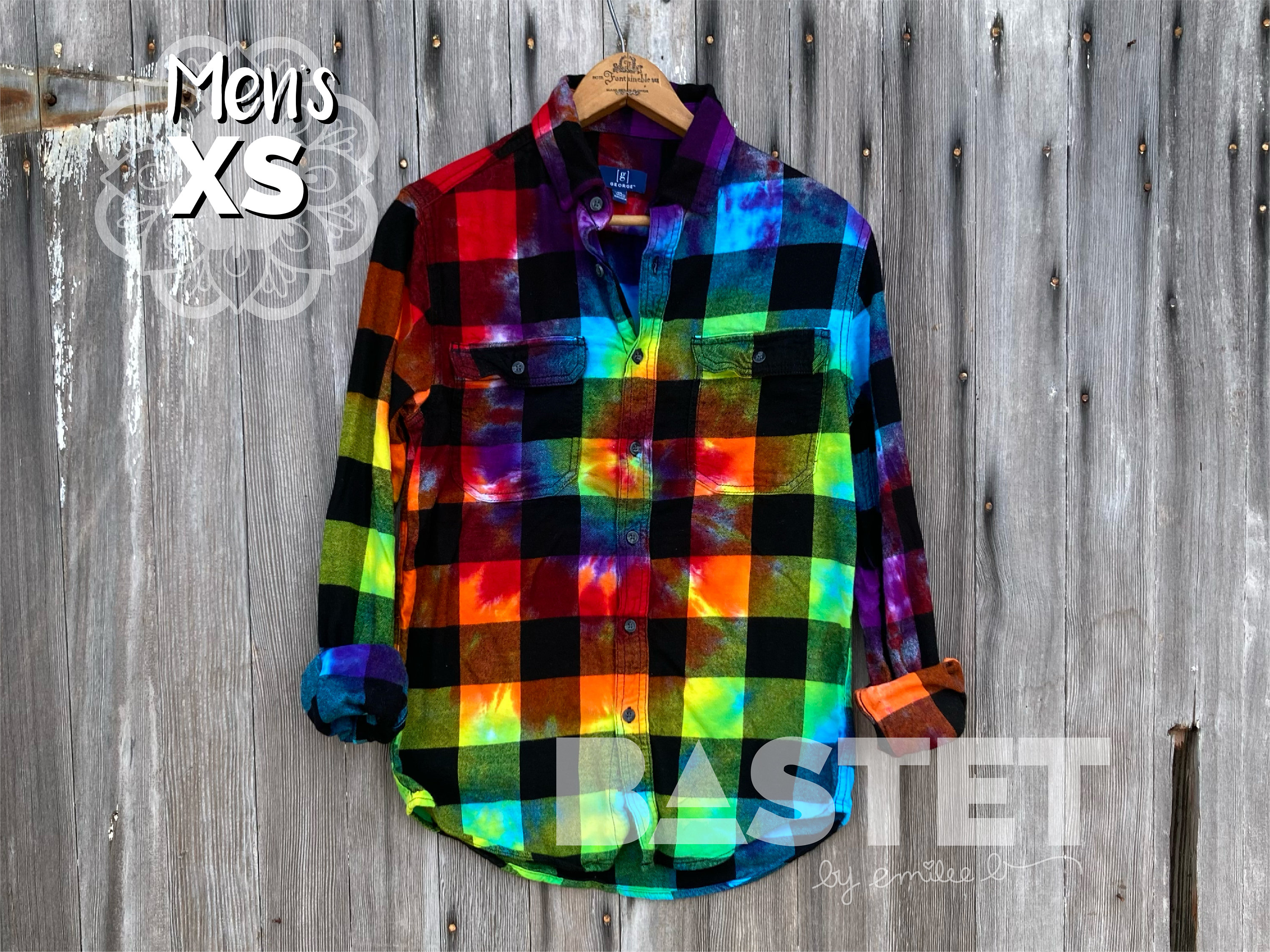 Extra Small (30-32) READY TO SHIP Hand Dyed Men’s Tie Dye Rainbow Flannel Shirt - Xs