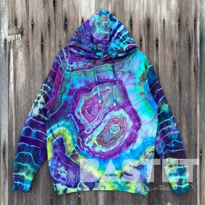 CUSTOM Tie Dye Ice Dye Cool Geode Zip or Pullover Hoodie, Small, Medium, Large, XL, 2X, 3X, Gift for Crystal Lovers, Tie Dye Sweatshirt