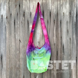 Ready to Ship, Water Color Tie Dye Zip Top Hobo Shoulder Bag - Iris, Tie Dye Hobo Bag, Tie Dye Bag, Hippie Hobo Bags, Boho Style Bag