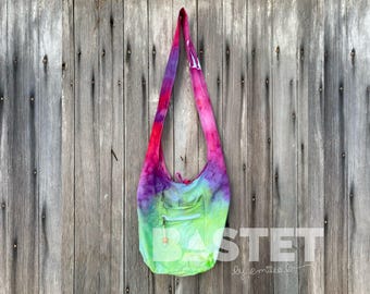 Ready to Ship, Water Color Tie Dye Zip Top Hobo Shoulder Bag - Iris, Tie Dye Hobo Bag, Tie Dye Bag, Hippie Hobo Bags, Boho Style Bag