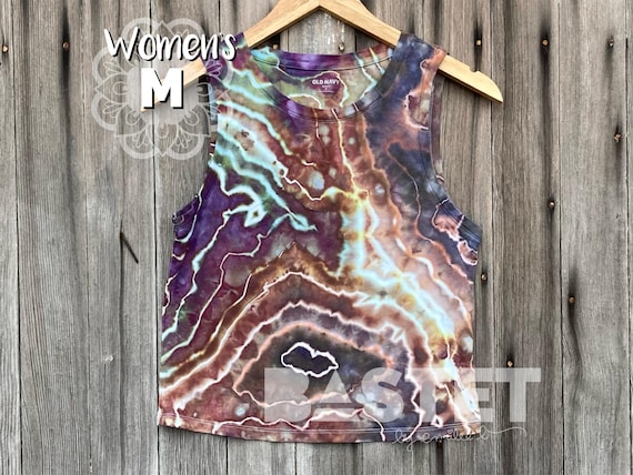 Medium Ready to Ship, Watercolor Geode Ice Dye Womens Tank Top - Kichijoten, Tie Dye Crop Tank, Womens Tie Dye, Geode Tie Dye, Ice Dye Shirt