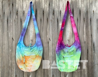 PRÊT À EXPÉDIER Style Aquarelle Ice Dye Tie Dye Zip Top Hobo Sac à bandoulière - Iris