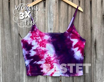 3X Ready to Ship, Watercolor Twist Ice Dye Womens Crop Cami - Hecate, Tie Dye Crop Top, Womens Tie Dye, Spiral Tye Dye, Plus Size Crop Top