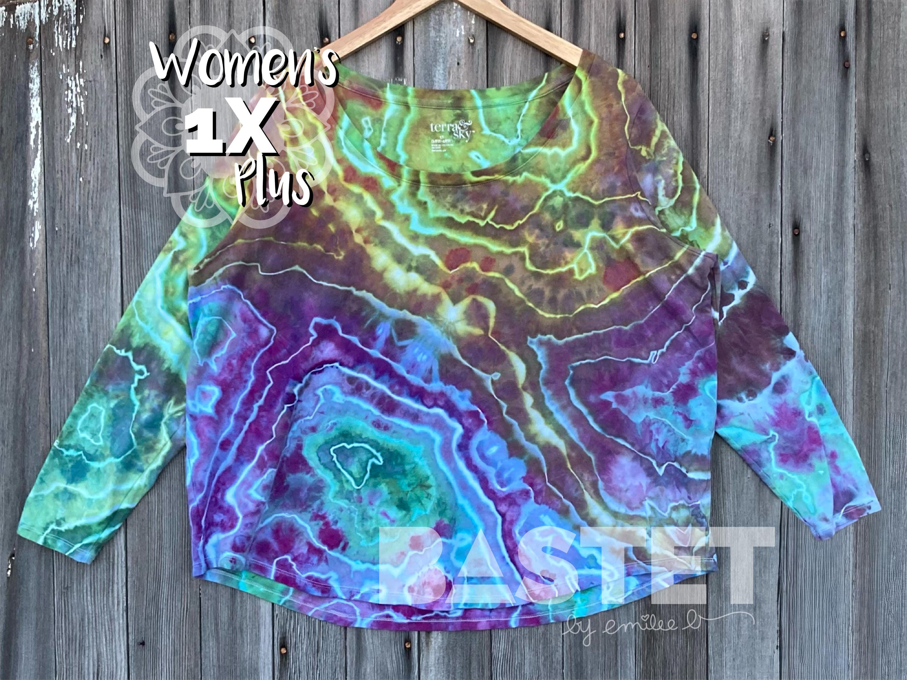 1X (16W-18W) READY TO SHIP Watercolor Geode Tie Dye Long Sleeve