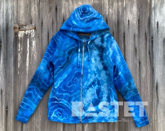 CUSTOM Tie Dye Ice Dye Blue Geode Pullover Hoodie, Small, Medium, Large, XL, 2X, 3X, Blue Lace Agate, Gift for Crystal Lover
