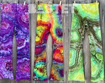 CUSTOM Tie Dye Ice Dye Geode Yoga Pants, Flared Leggings, XS, Small, Medium, Large, XL, 2X, Women’s Hippie Pants, Ice Dye Geode, Agate Gifts