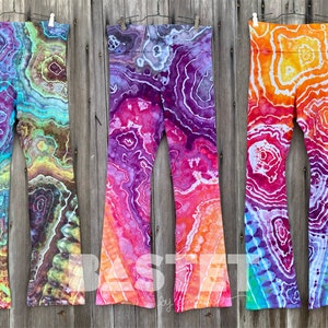 CUSTOM Watercolor Geode Tie Dye Yoga Pants, Flared Leggings, XS, Small, Medium, Large, XL, 2X, Gift for Crystal Lover, Women’s Hippie Pants