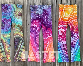 CUSTOM Watercolor Geode Tie Dye Yoga Pants, Flared Leggings, XS, Small, Medium, Large, XL, 2X, Gift for Crystal Lover, Women’s Hippie Pants