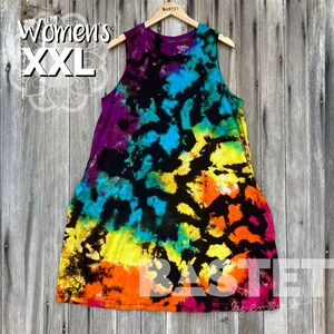 2X (20) Ready to Ship Reverse Rainbow Relaxed Swing Dress with Pockets, Rainbow Tie Dye Dress, Tie Dye Dress, Plus Tie Dye, Sleeveless Dress