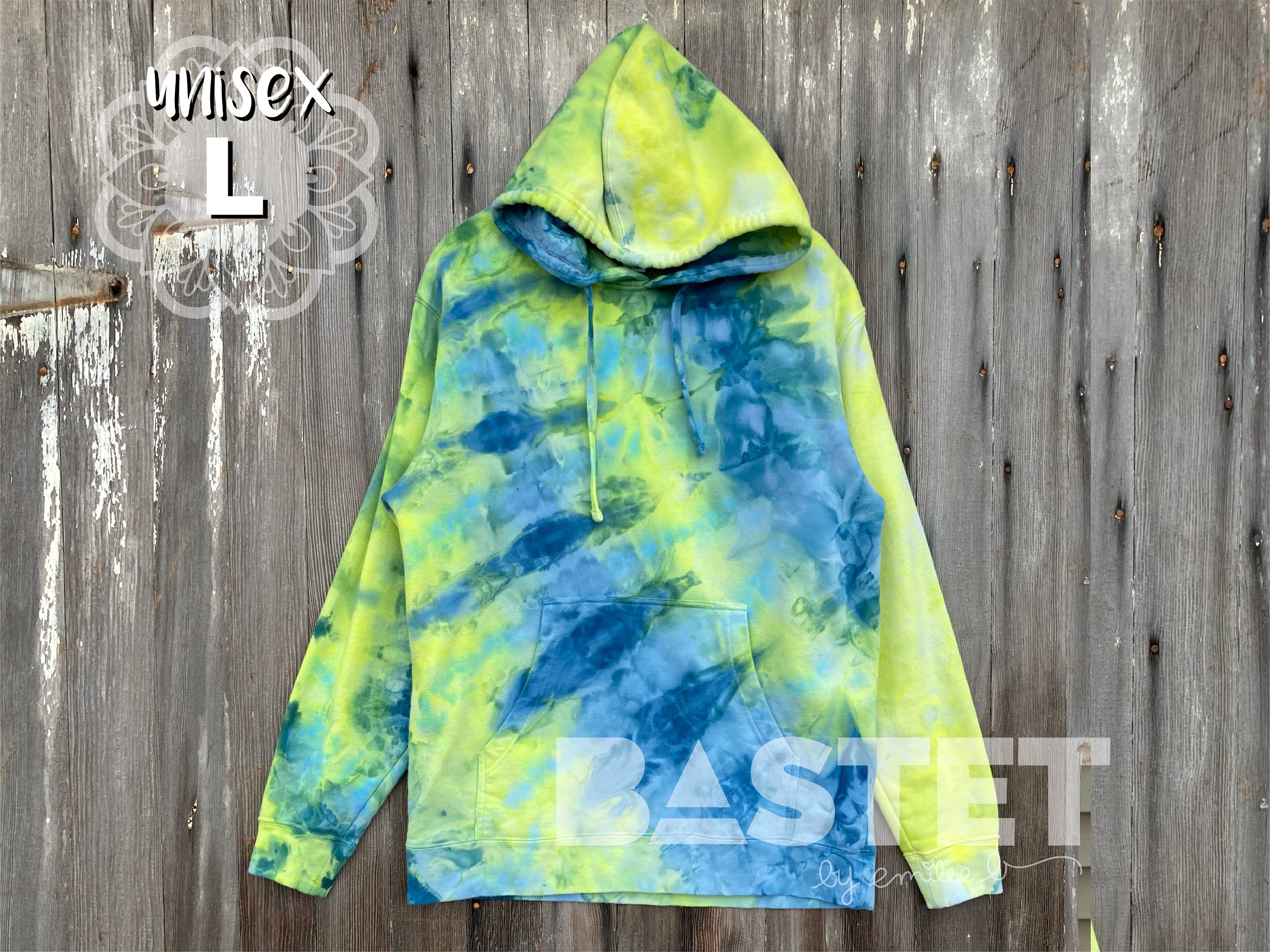 Large READY TO SHIP Watercolor Style Fanfold Pullover Hoodie + Flour Sack Towel Furoshiki Style Gift Wrapped Present - Aurora