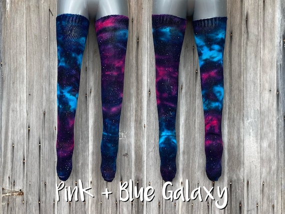 CUSTOM Pink Blue Galaxy Thigh Highs Thigh Highs Tie Dye Thigh High Socks Festival Clothing Galaxy Tie Dye Over Knee Socks Etsy