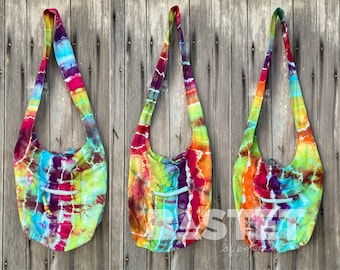 Ready to Ship, Rainbow Geode Tie Dye Ice Dye Zip Top Hobo Shoulder Bag, Tie Dye Hobo Bag, Tie Dye Bag, Hippie Hobo Bags, Boho Style Bag