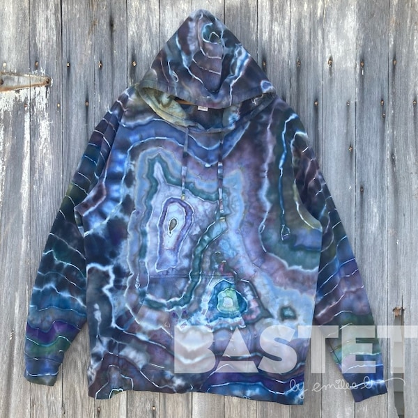 CUSTOM Tie Dye Ice Dye Raven’s Wing Geode Zip or Pullover Hoodie, Small, Medium, Large, XL, 2X, 3X, Gift for Crystal Lovers, Geode Tie Dye