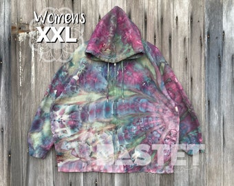 2X KLAAR VOOR VERZENDING aquarel fanfold tie-dye dames oude marine oversized hoodie met rits - Skadi, dames tie-dye hoodie, cadeau voor moeder, boho hoodie