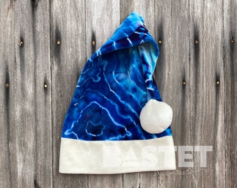 READY TO SHIP Adult Hand Dyed Handmade Blue Geode Santa Hat  display picture 1