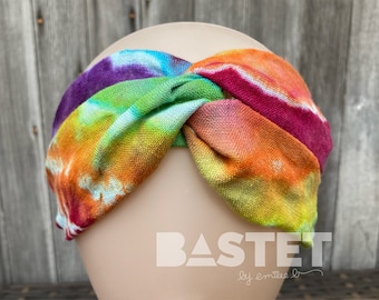 LISTO PARA ENVIAR, Diadema Tie Dye, Diadema de turbante, Diadema de lino, Accesorios para el cabello hippie, Diademas Boho para mujeres, Rainbow Tie Dye