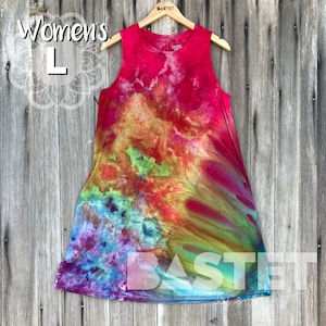 Stor (12-14) Leveransklar, Omvänd Gravity Dye Swingklänning med Fickor - Laka, Ice Dye Klänning, Incline Ice Dye, Gravity Ice Dye