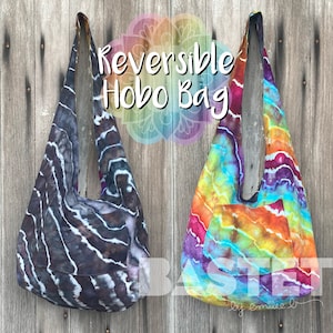 Prêt à expédier, sac à main tie-dye, sac hobo en lin, sac à bandoulière en lin, sac cousu main, sac de festival, sac réversible, géode tie-dye, cadeau pour maman